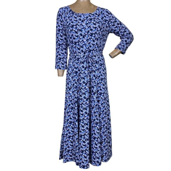 Nina Leonard Long Sleeve Stretch Midi Dress Ditzy Floral Sz L Blue #333J - Picture 1 of 9